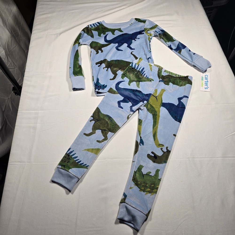 Carters 18mo Boys Blue Dinosaur Fleece Pajama Set 2 Piece NWT